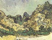 Vincent Van Gogh Mountains at Saint-Remy with Dark Cottage (nn04) painting